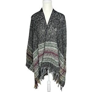 Pinklicious Women's NWT‎ Black Lightweight BOHO Striped Shaw Shrug 61 x 50